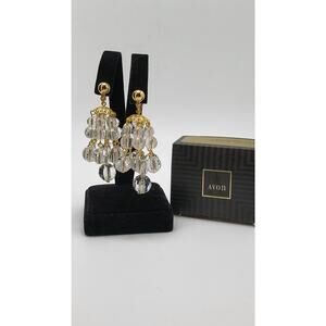 Vintage Avon Faceted Shower Clip Earrings Gold Tone Boxed